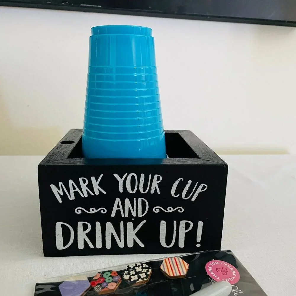 Mark Your Cup And Drink Up Cup Holder With Sharpie and Decorative Clips
